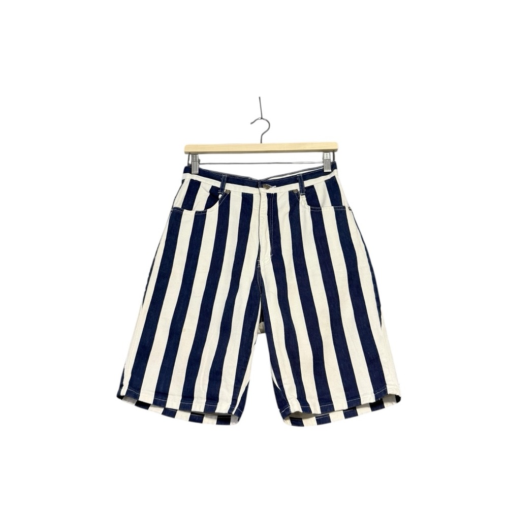 Vintage | Paris Sport Club | Striped High Rise Long Denim‎ Shorts Size 9